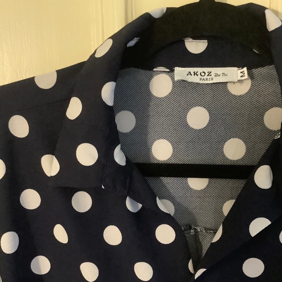 Navy/White Polka Dot PopOver Shirt M - Picture 3 of 8